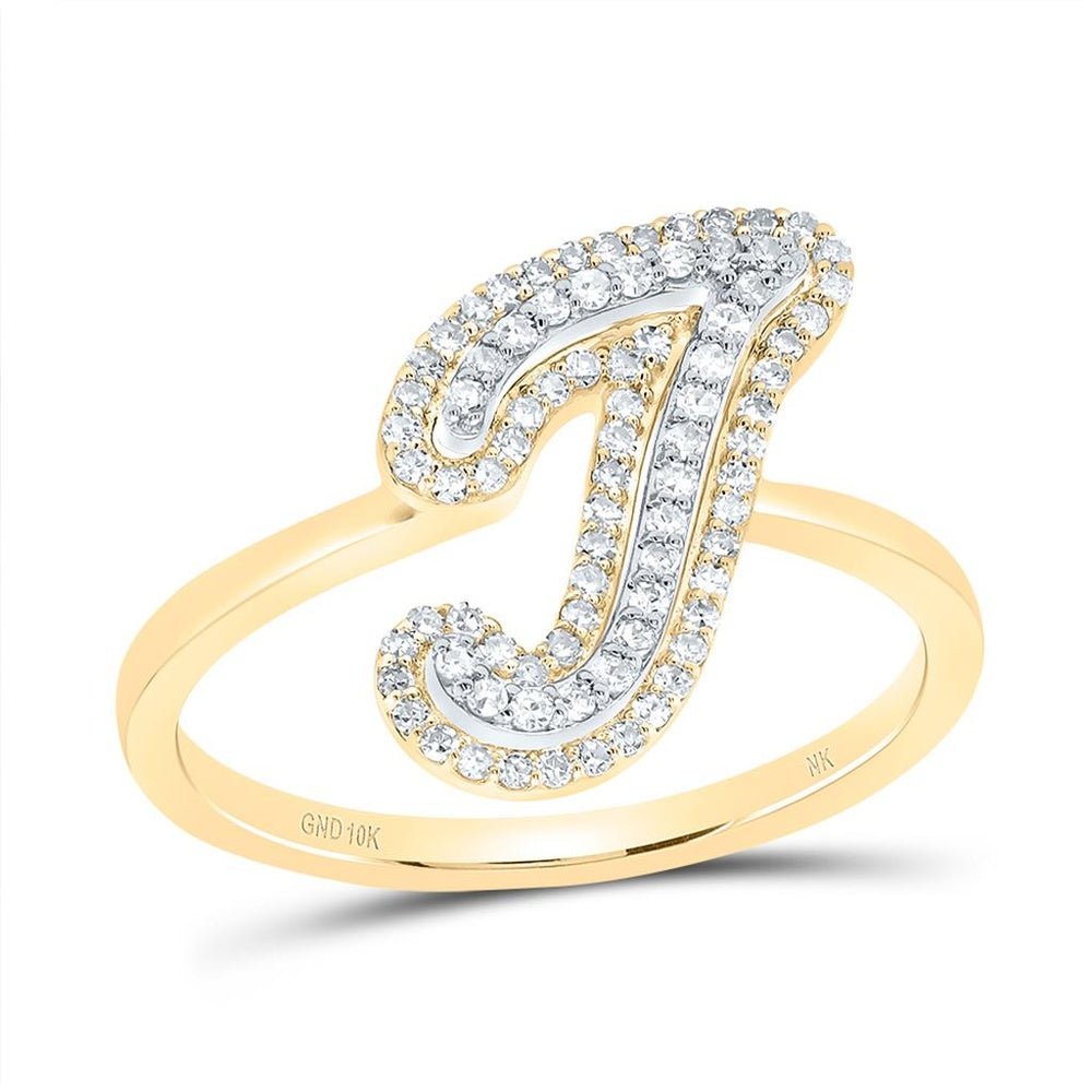 10K Yellow Gold Diamond Initial J Ring - 1/4 Carat Total Diamond Weight