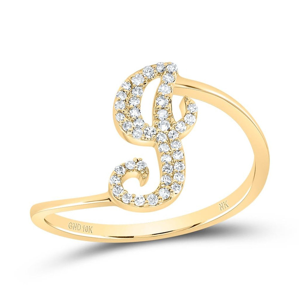 10K Yellow Gold Diamond Initial J Ring - 1/8 Carat Total Diamond Weight