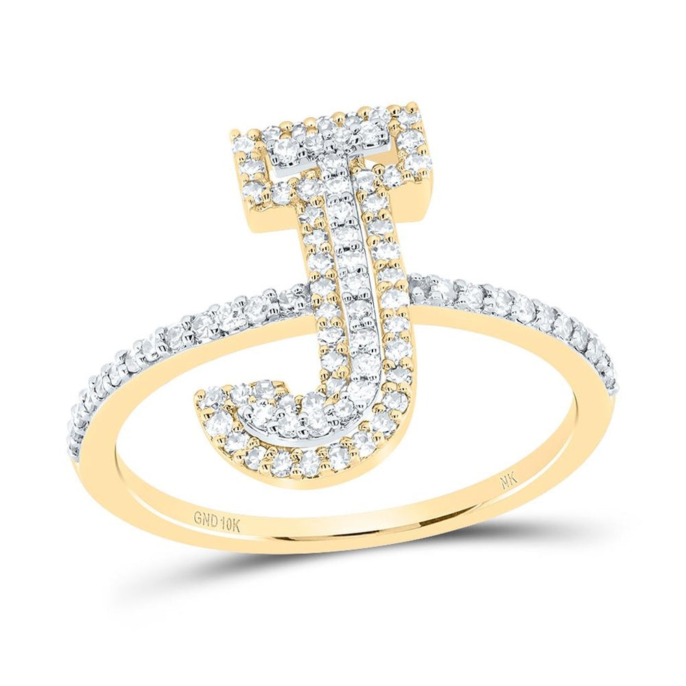 10K Yellow Gold Diamond Initial J Ring - 3/8 Carat Total Diamond Weight