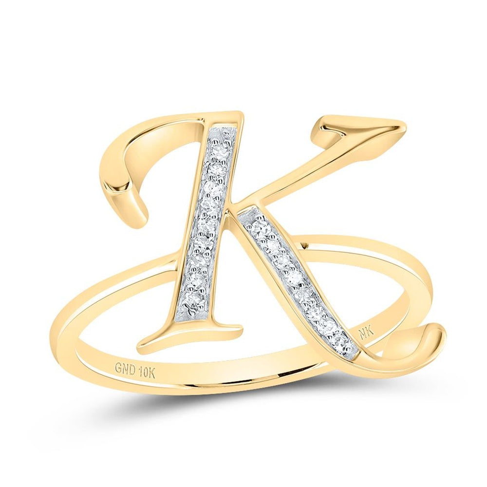 10K Yellow Gold Diamond Initial K Ring - 1/10 Carat Total Diamond Weight