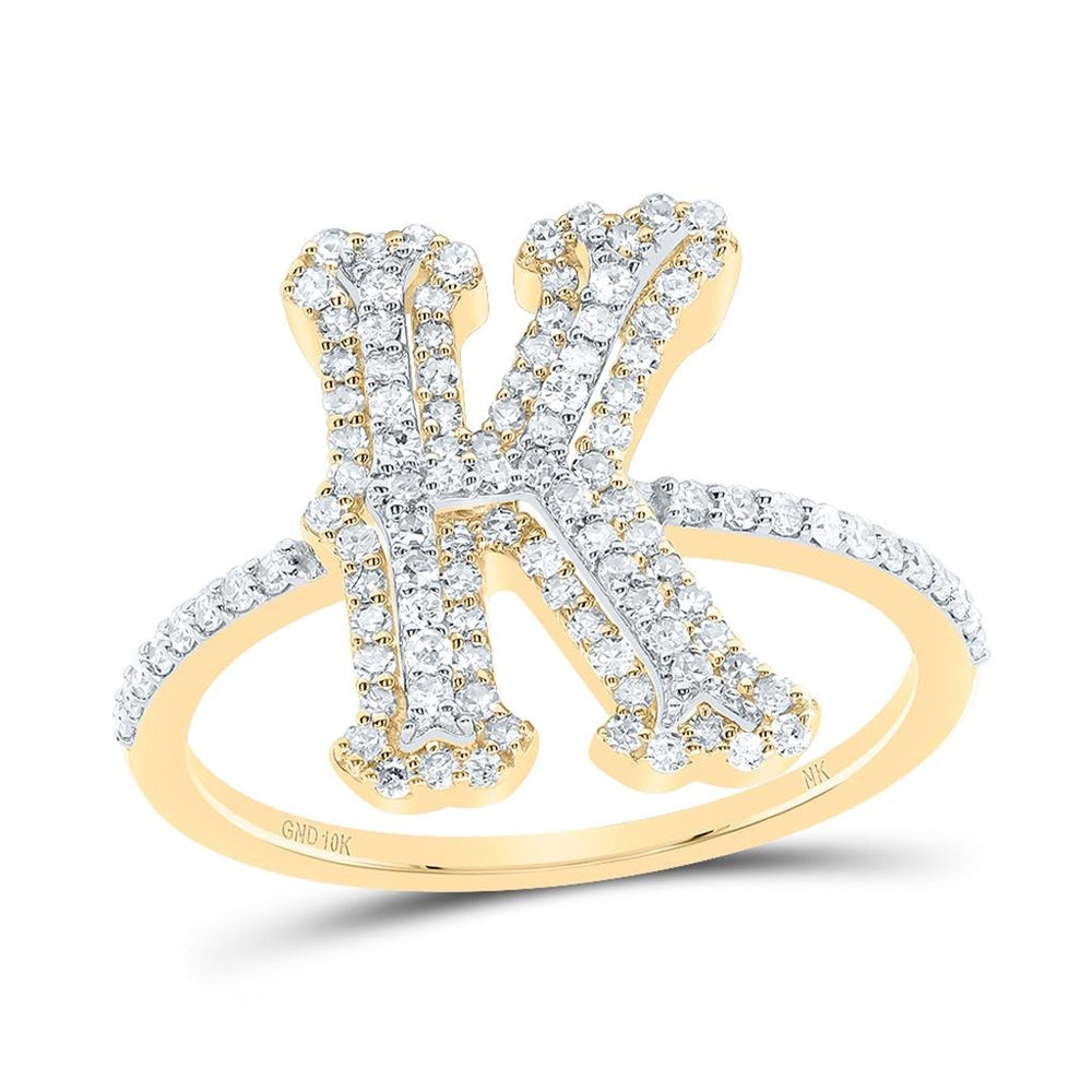 10K Yellow Gold Diamond Initial K Ring - 1/2 Carat Total Diamond Weight