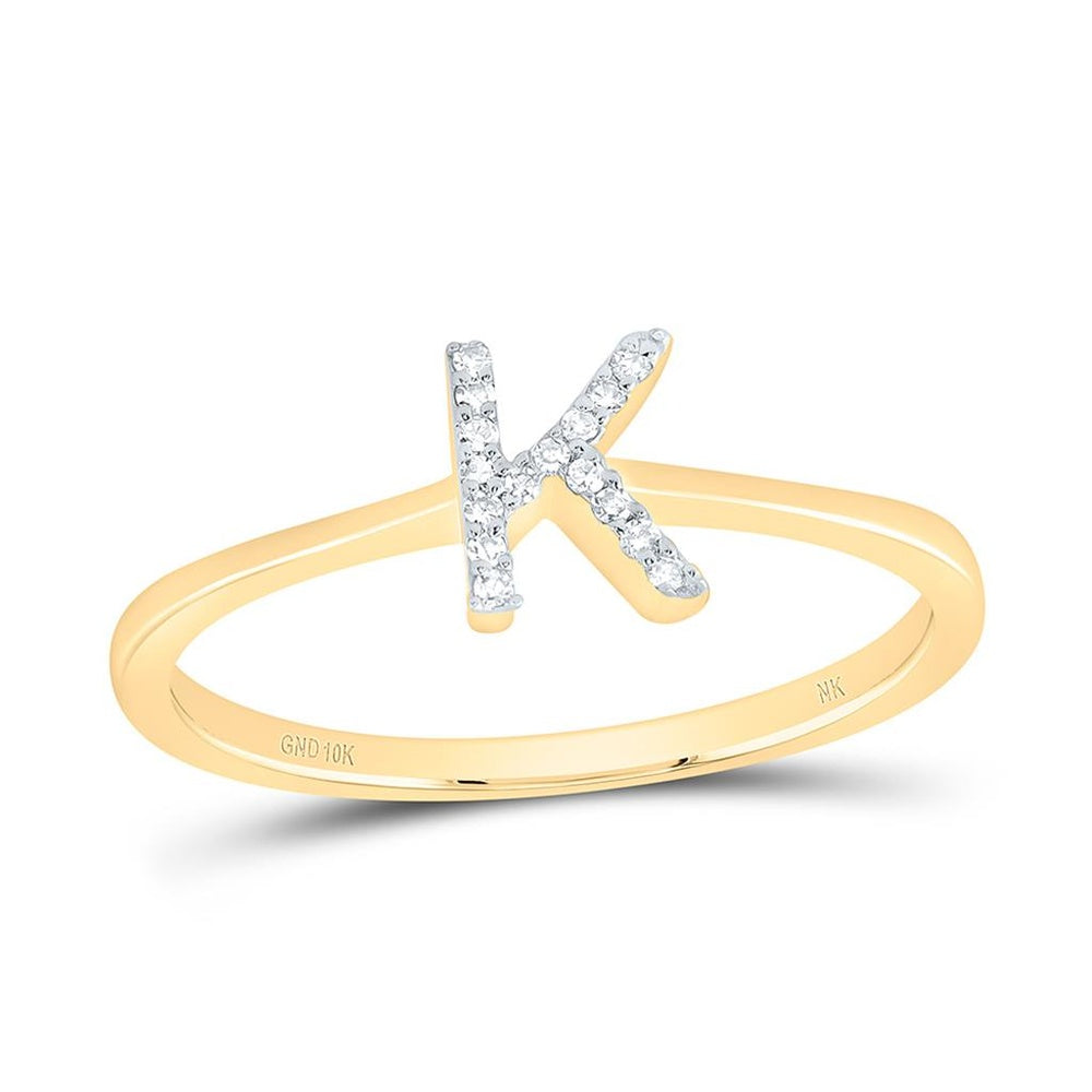 10K Yellow Gold Diamond Initial K Ring - 1/20 Carat Total Diamond Weight