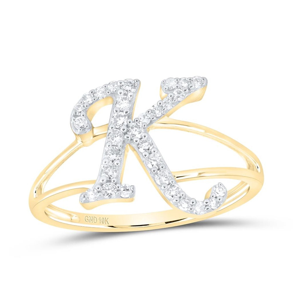 10K Yellow Gold Diamond Initial K Ring - 1/4 Carat Total Diamond Weight