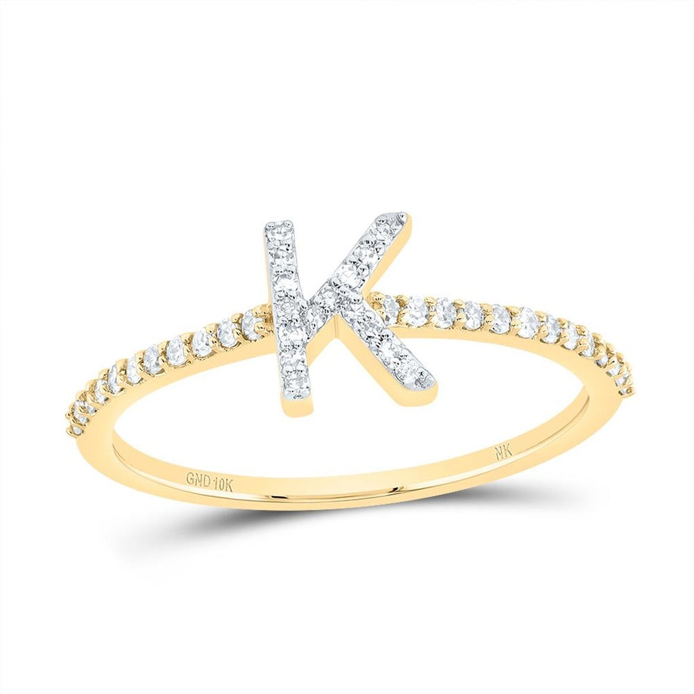 10K Yellow Gold Diamond Initial K Ring - 1/7 Carat Total Diamond Weight