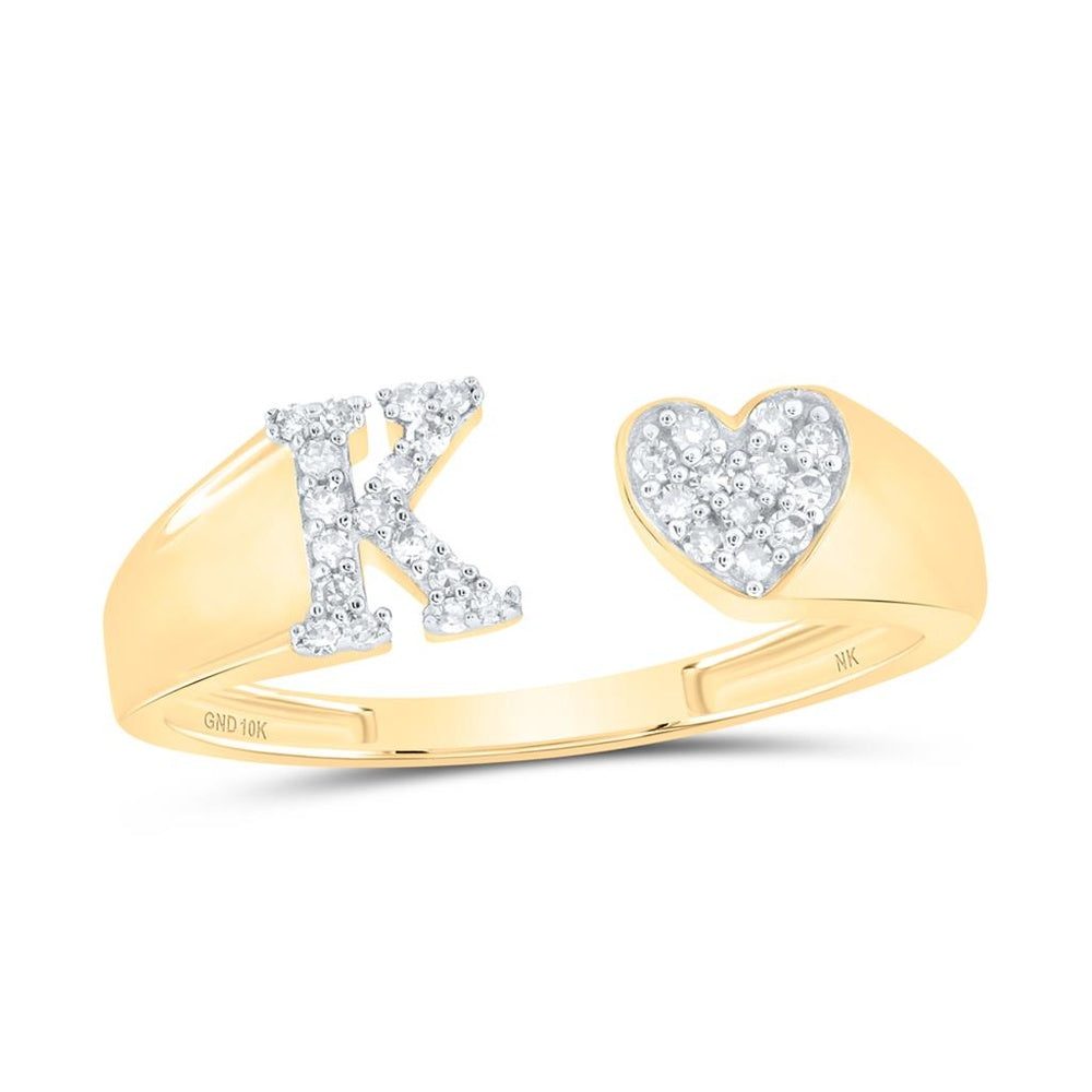 10K Yellow Gold Diamond Initial K Ring - 1/8 Carat Total Diamond Weight