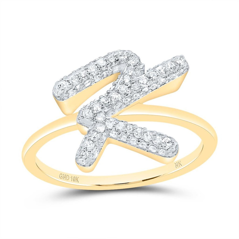 10K Yellow Gold Diamond Initial K Ring - 3/8 Carat Total Diamond Weight