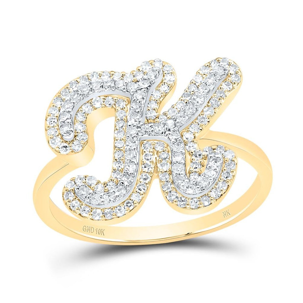 10K Yellow Gold Diamond Initial K Ring - 3/8 Carat Total Diamond Weight