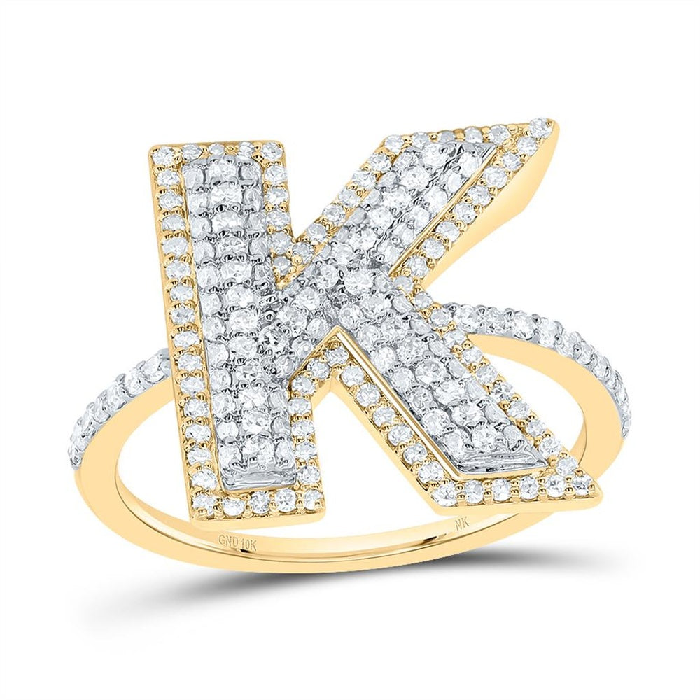 10K Yellow Gold Diamond Initial K Ring - 5/8 Carat Total Diamond Weight