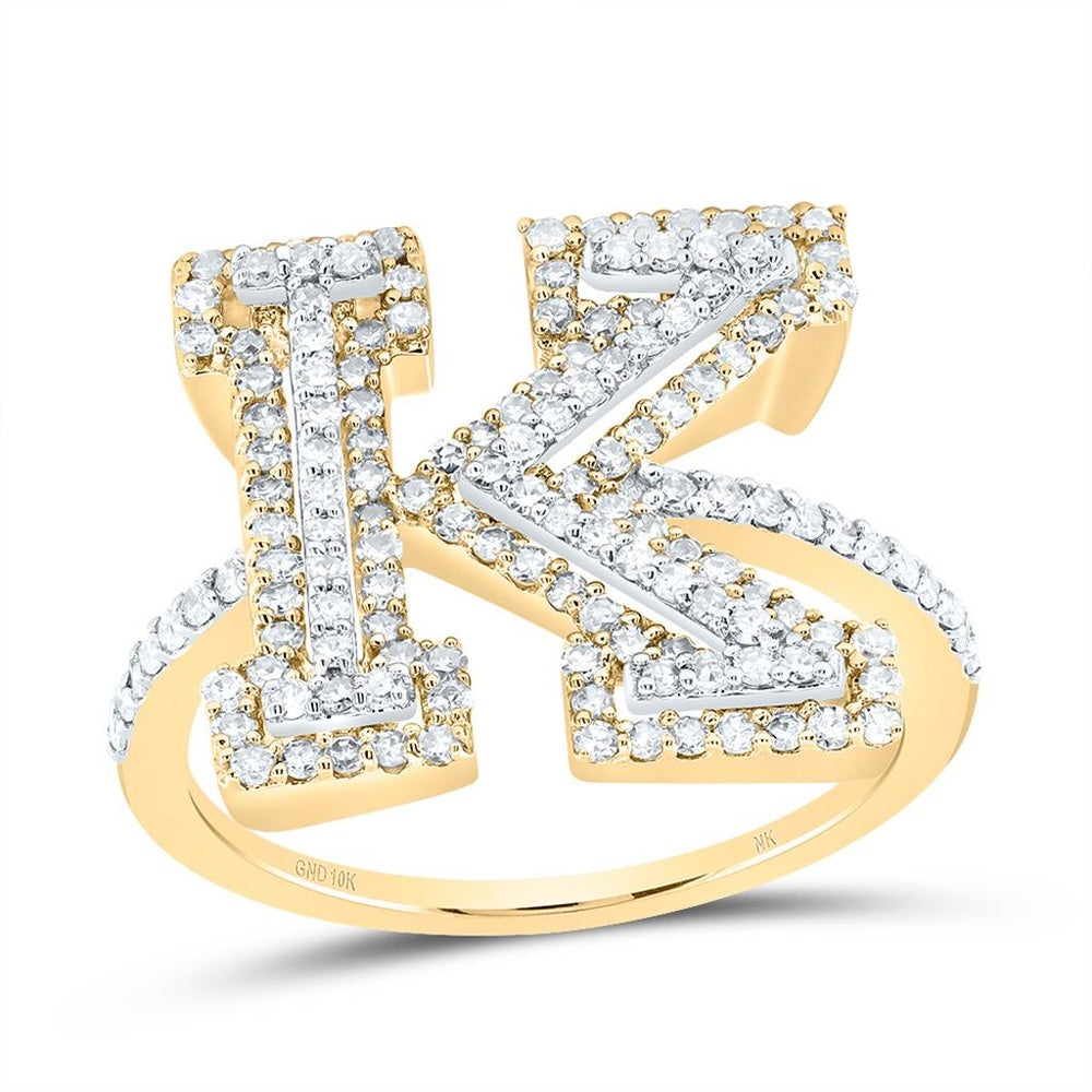 10K Yellow Gold Diamond Initial K Ring - 5/8 Carat Total Diamond Weight