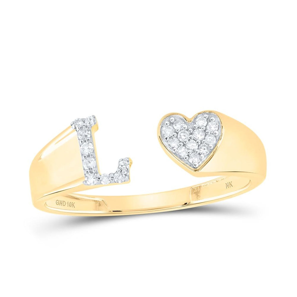 10K Yellow Gold Diamond Initial L Ring - 1/10 Carat Total Diamond Weight