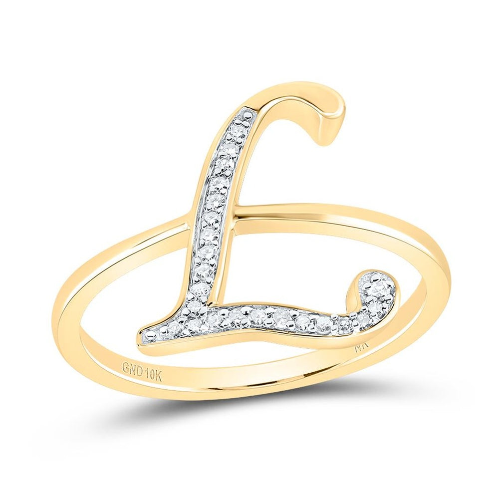 10K Yellow Gold Diamond Initial L Ring - 1/10 Carat Total Diamond Weight