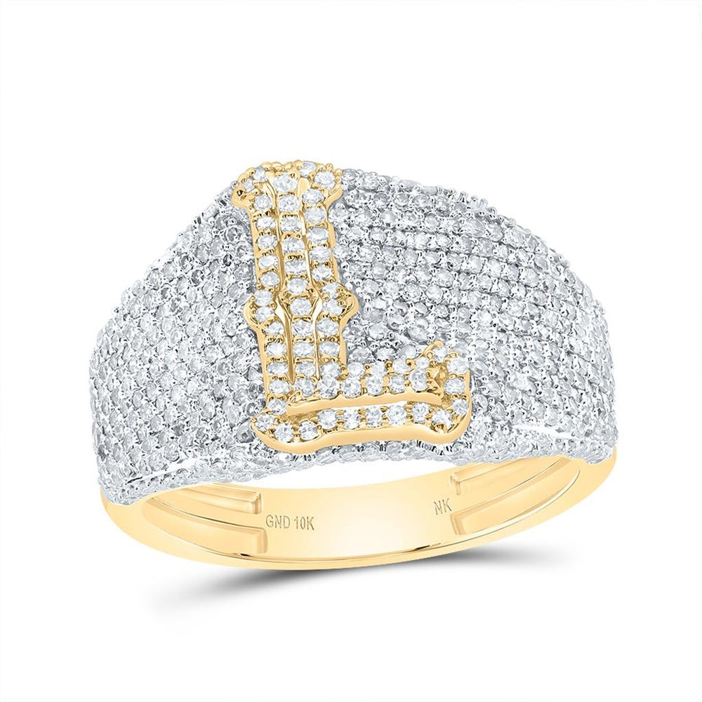 10K Yellow Gold Diamond Initial L Ring - 1 3/4 Carat Total Diamond Weight