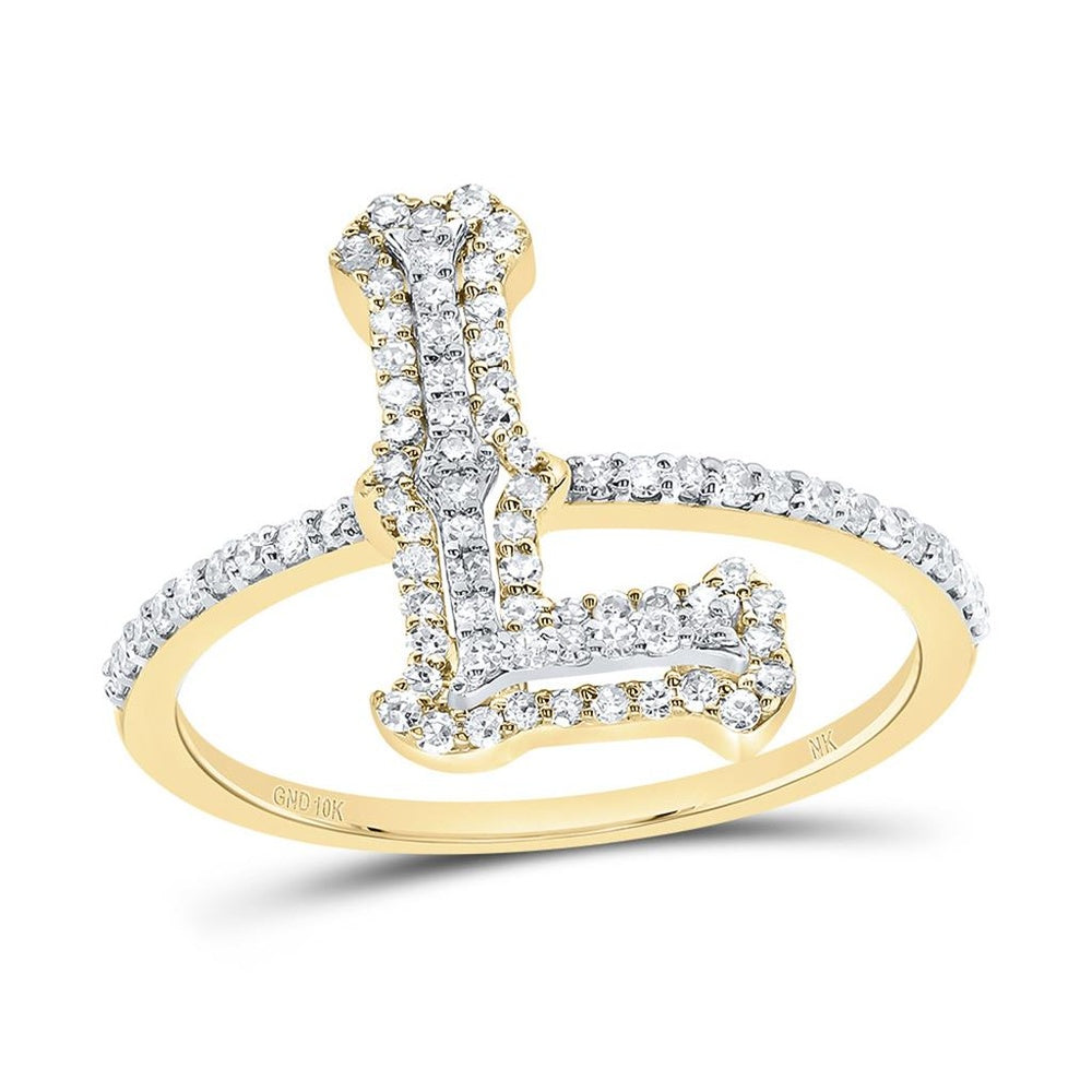 10K Yellow Gold Diamond Initial L Ring - 1/3 Carat Total Diamond Weight