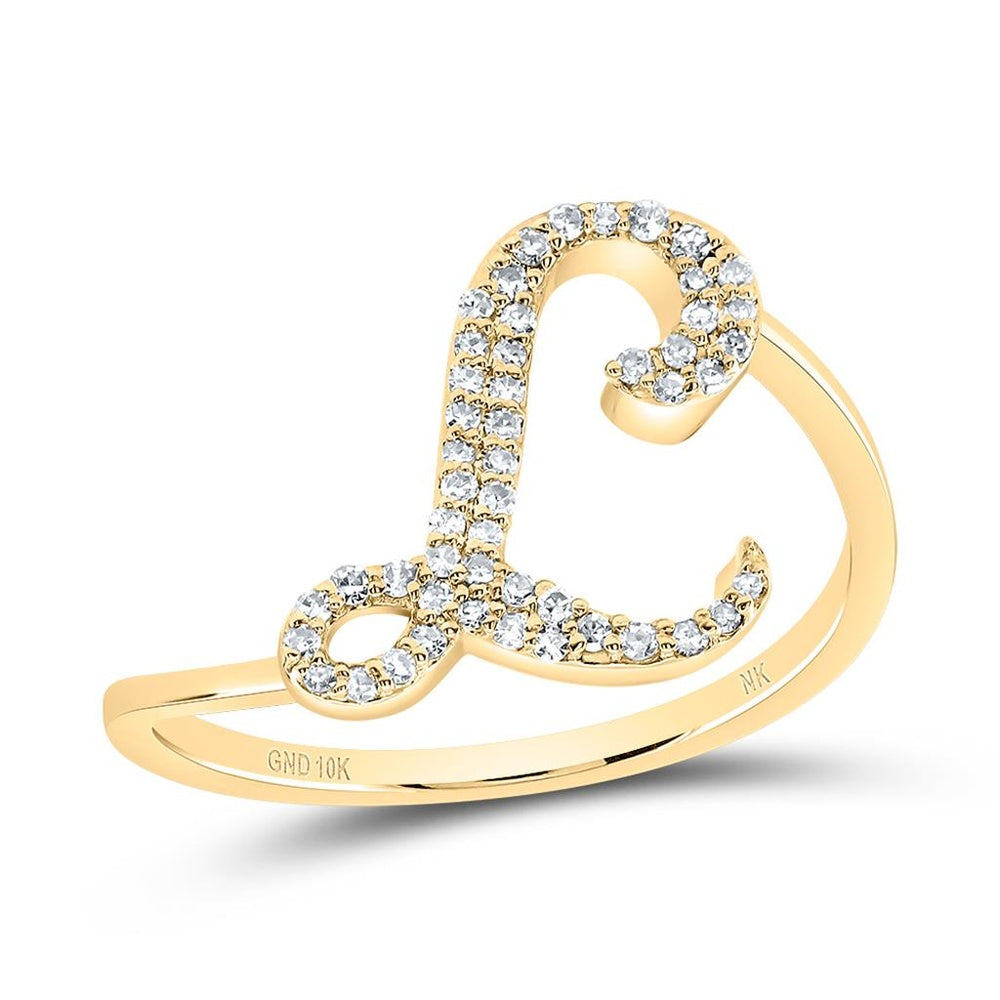 10K Yellow Gold Diamond Initial L Ring - 1/7 Carat Total Diamond Weight