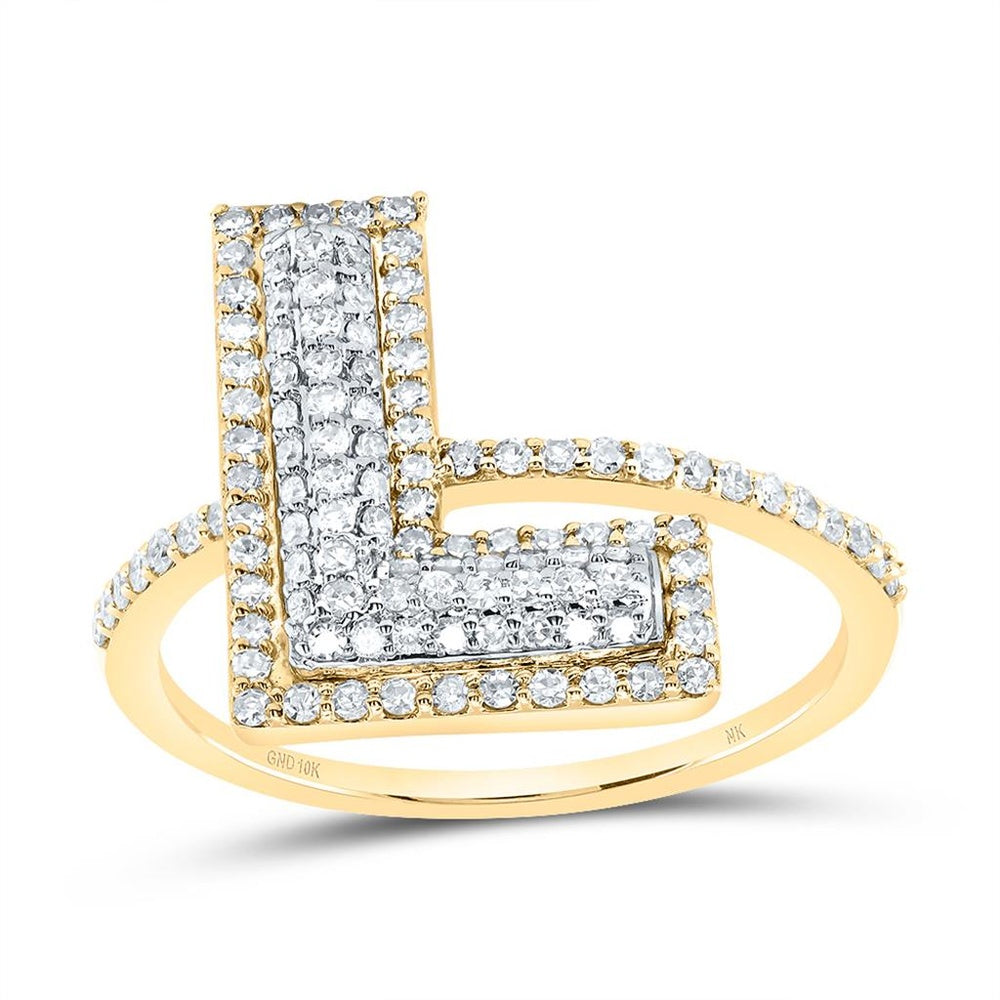 10K Yellow Gold Diamond Initial L Ring - 3/8 Carat Total Diamond Weight