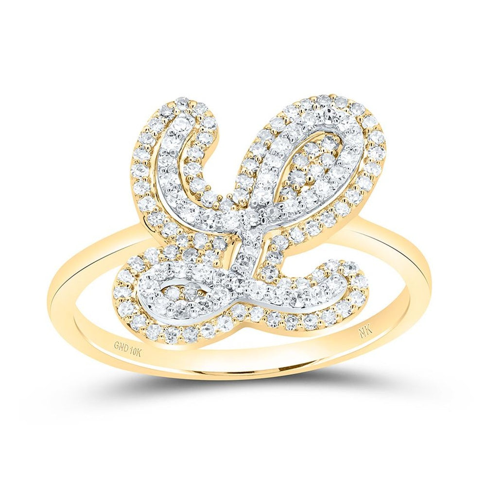 10K Yellow Gold Diamond Initial L Ring - 3/8 Carat Total Diamond Weight