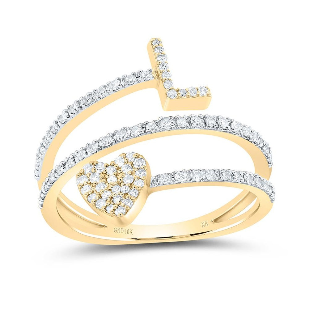 10K Yellow Gold Diamond Initial L Ring - 3/8 Carat Total Diamond Weight