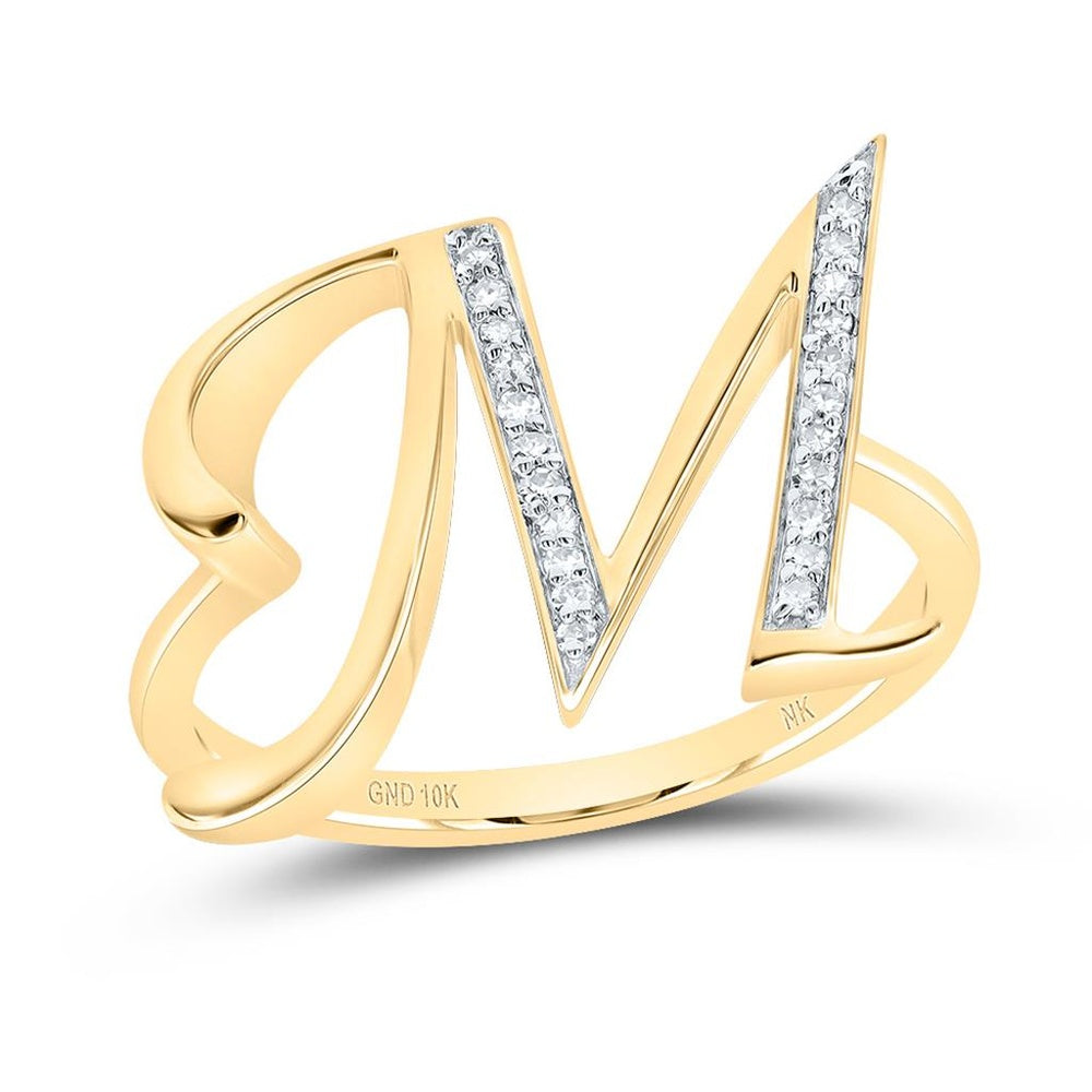 10K Yellow Gold Diamond Initial M Ring - 1/10 Carat Total Diamond Weight