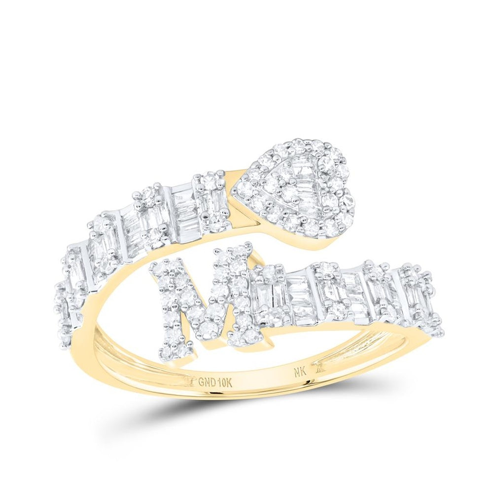 10K Yellow Gold Diamond Initial M Ring - 1/2 Carat Total Diamond Weight