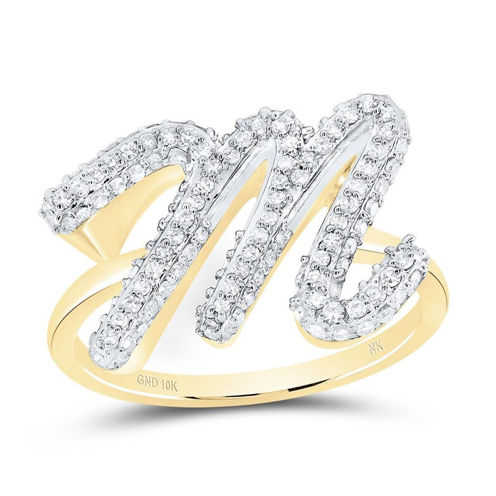 10K Yellow Gold Diamond Initial M Ring - 1/2 Carat Total Diamond Weight