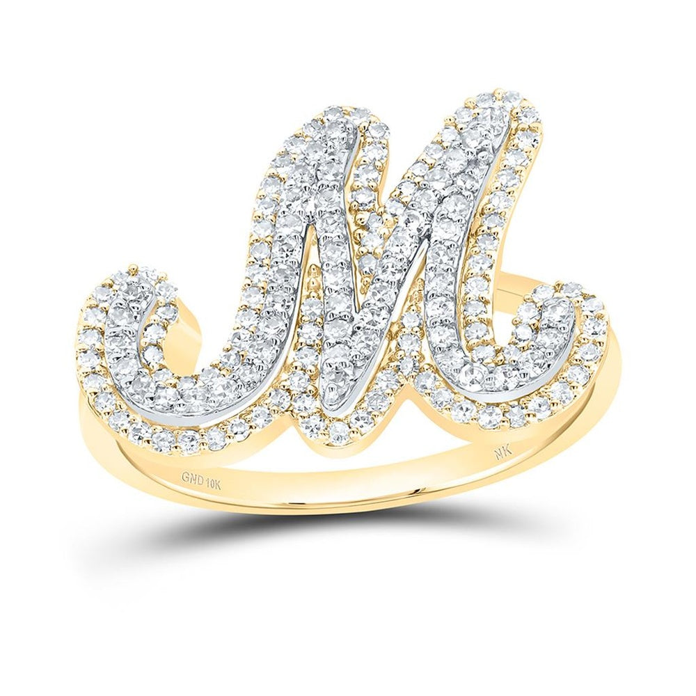 10K Yellow Gold Diamond Initial M Ring - 1/2 Carat Total Diamond Weight