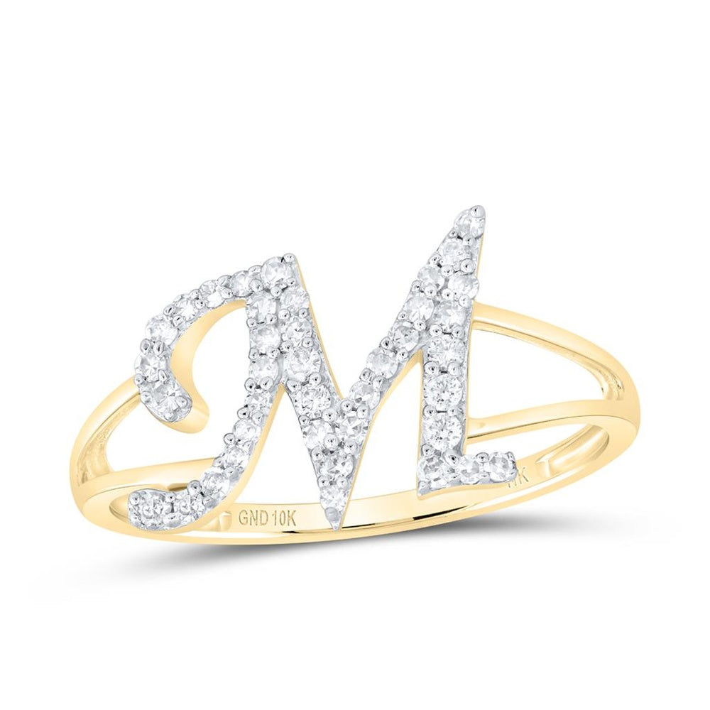 10K Yellow Gold Diamond Initial M Ring - 1/5 Carat Total Diamond Weight