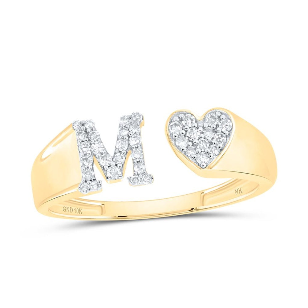 10K Yellow Gold Diamond Initial M Ring - 1/7 Carat Total Diamond Weight