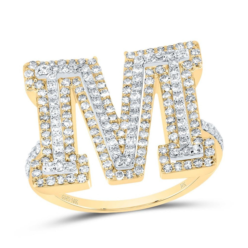 10K Yellow Gold Diamond Initial M Ring - 3/4 Carat Total Diamond Weight