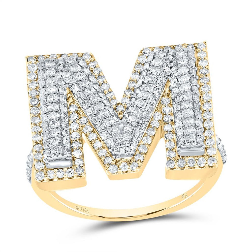 10K Yellow Gold Diamond Initial M Ring - 7/8 Carat Total Diamond Weight