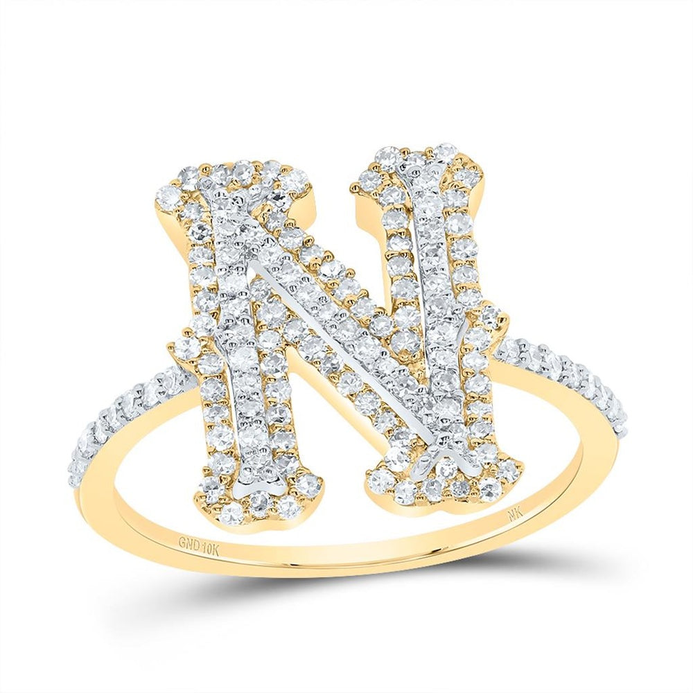 10K Yellow Gold Diamond Initial N Ring - 1/2 Carat Total Diamond Weight
