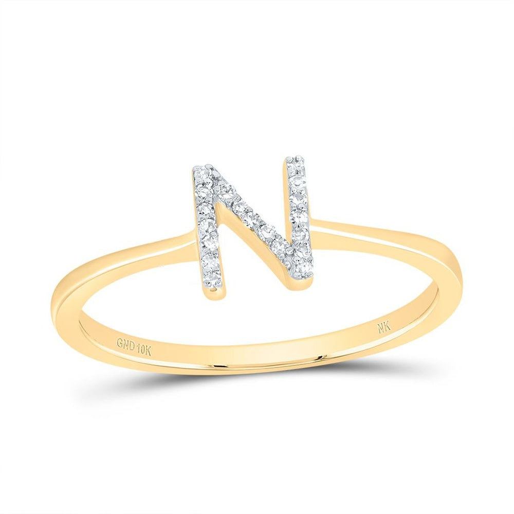 10K Yellow Gold Diamond Initial N Ring - 1/20 Carat Total Diamond Weight