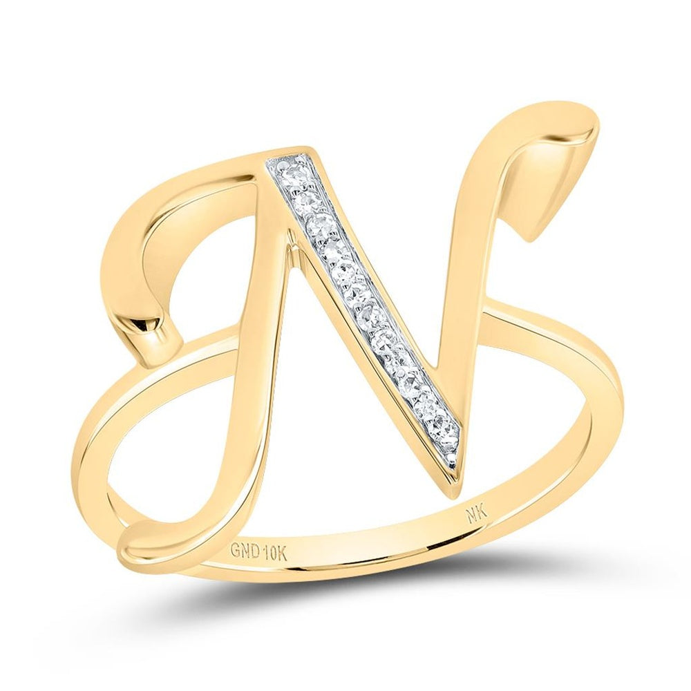 10K Yellow Gold Diamond Initial N Ring - 1/20 Carat Total Diamond Weight