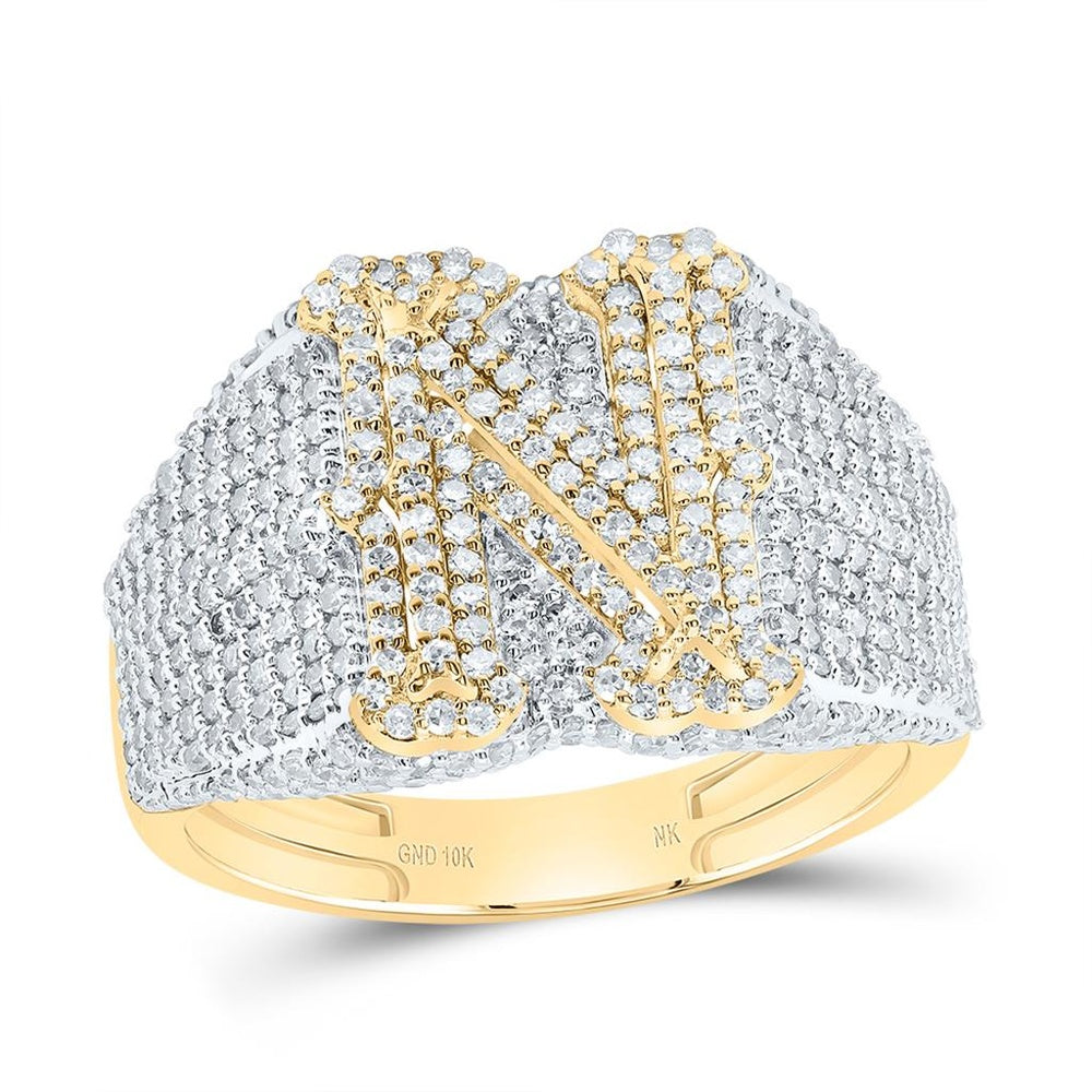 10K Yellow Gold Diamond Initial N Ring - 1 3/4 Carat Total Diamond Weight