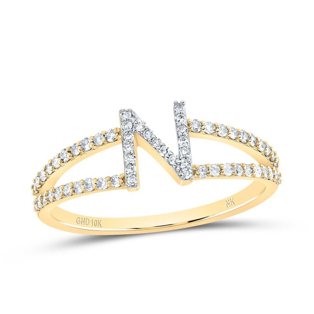10K Yellow Gold Diamond Initial N Ring - 1/4 Carat Total Diamond Weight