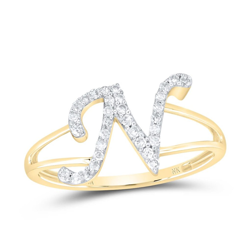 10K Yellow Gold Diamond Initial N Ring - 1/7 Carat Total Diamond Weight