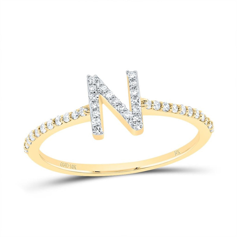 10K Yellow Gold Diamond Initial N Ring - 1/7 Carat Total Diamond Weight