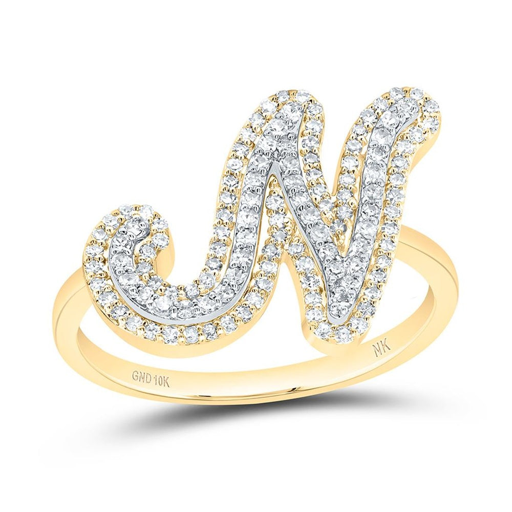 10K Yellow Gold Diamond Initial N Ring - 3/8 Carat Total Diamond Weight