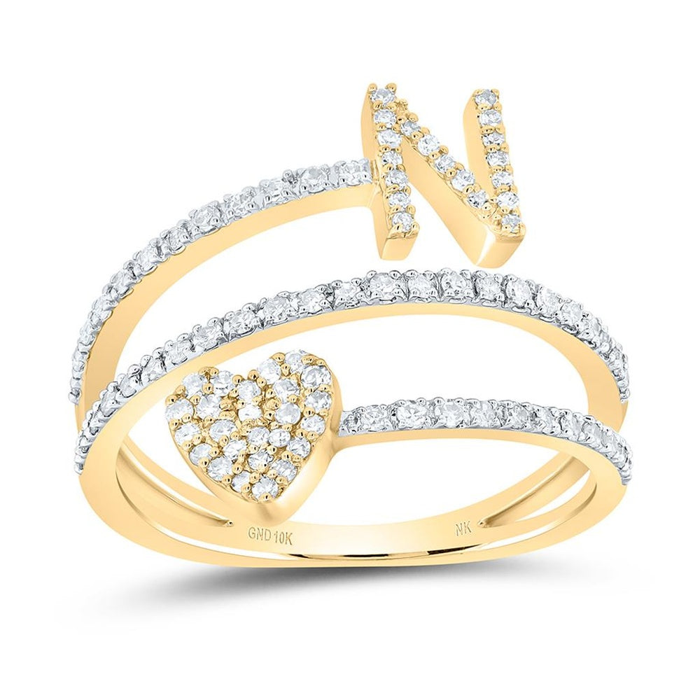 10K Yellow Gold Diamond Initial N Ring - 3/8 Carat Total Diamond Weight