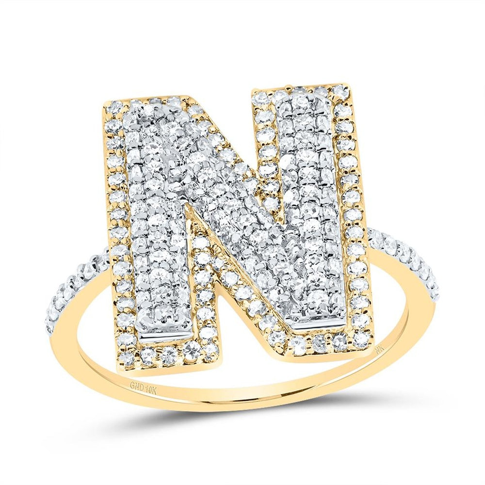 10K Yellow Gold Diamond Initial N Ring - 5/8 Carat Total Diamond Weight