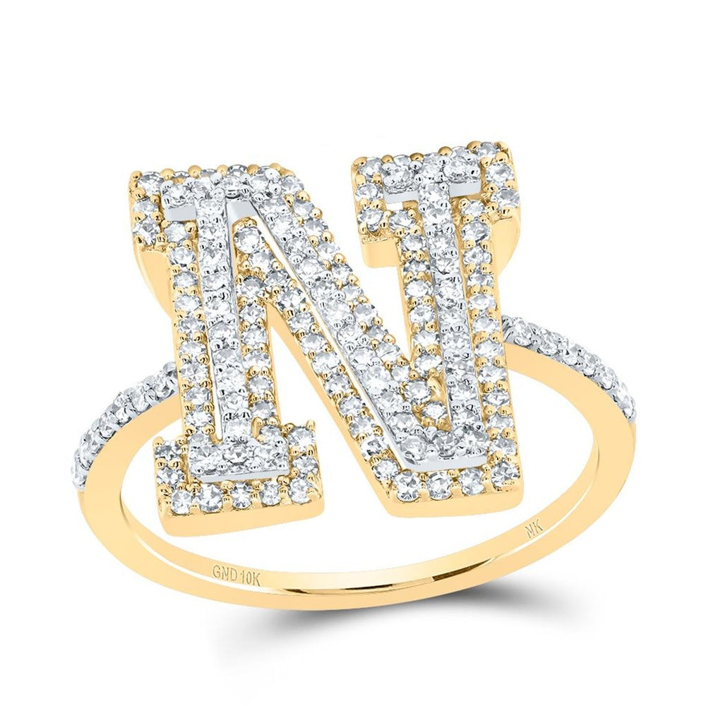 10K Yellow Gold Diamond Initial N Ring - 5/8 Carat Total Diamond Weight