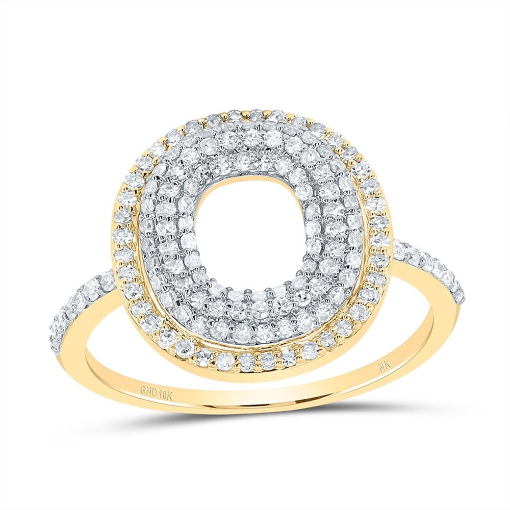 10K Yellow Gold Diamond Initial O Ring - 1/2 Carat Total Diamond Weight