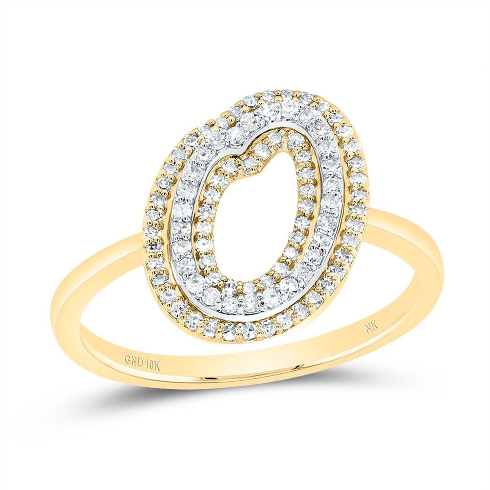 10K Yellow Gold Diamond Initial O Ring - 1/3 Carat Total Diamond Weight