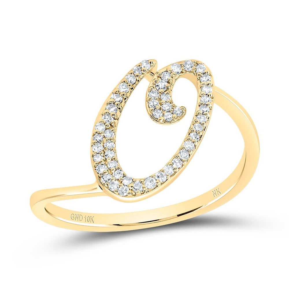 10K Yellow Gold Diamond Initial O Ring - 1/7 Carat Total Diamond Weight