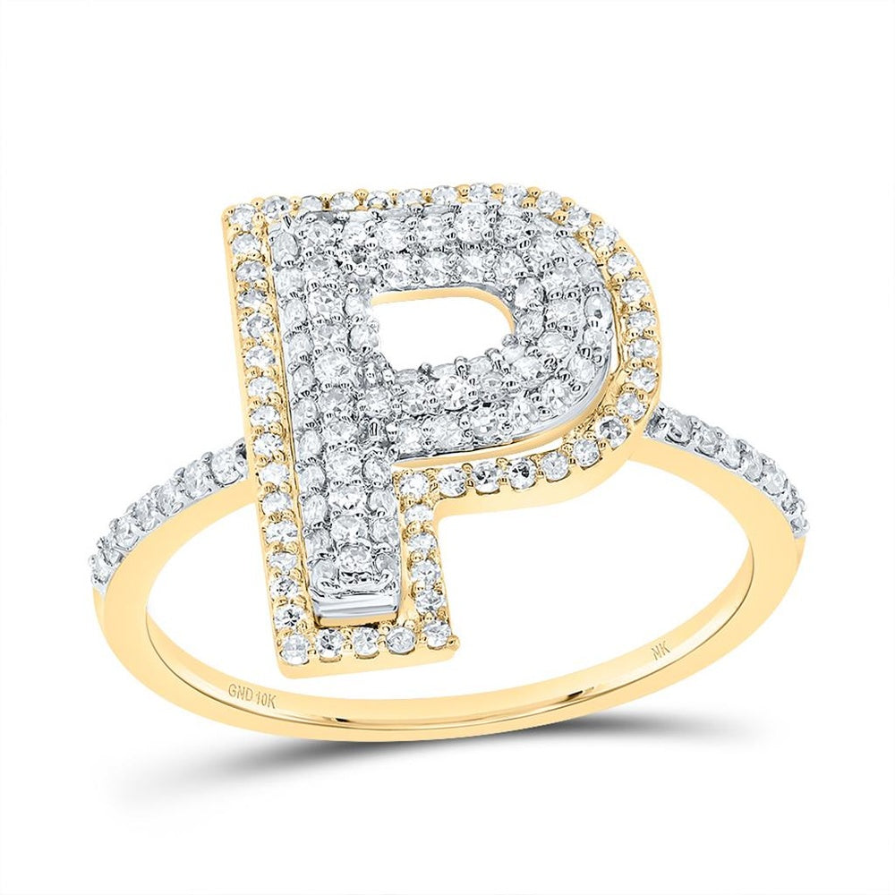 10K Yellow Gold Diamond Initial P Ring - 1/2 Carat Total Diamond Weight