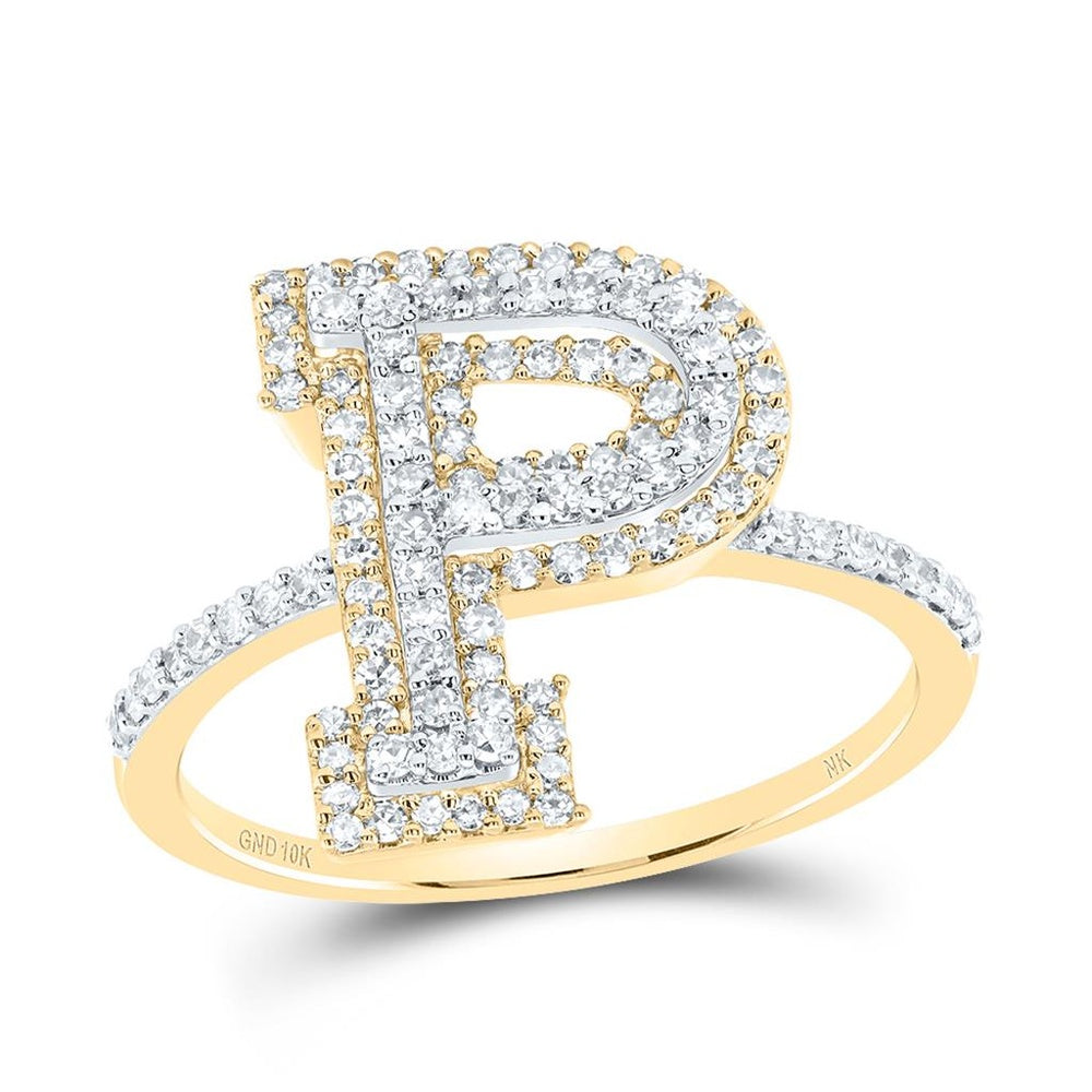 10K Yellow Gold Diamond Initial P Ring - 1/2 Carat Total Diamond Weight
