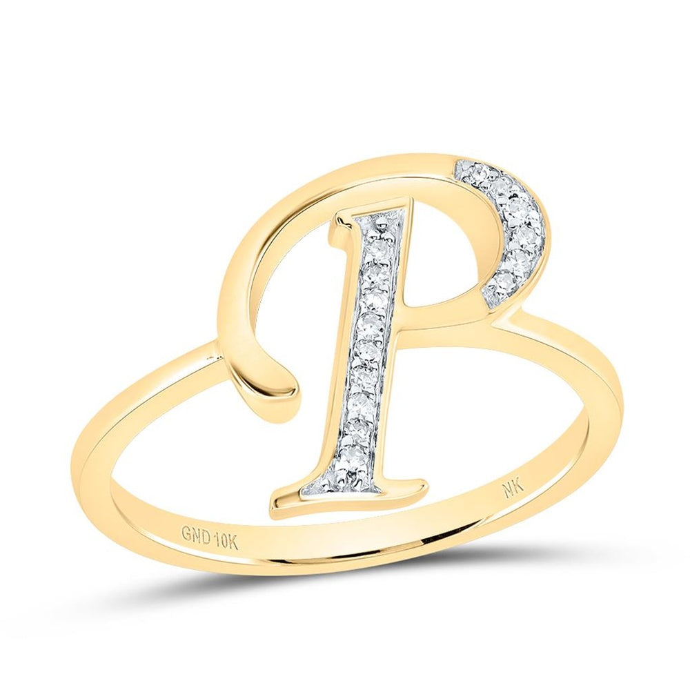 10K Yellow Gold Diamond Initial P Ring - 1/20 Carat Total Diamond Weight