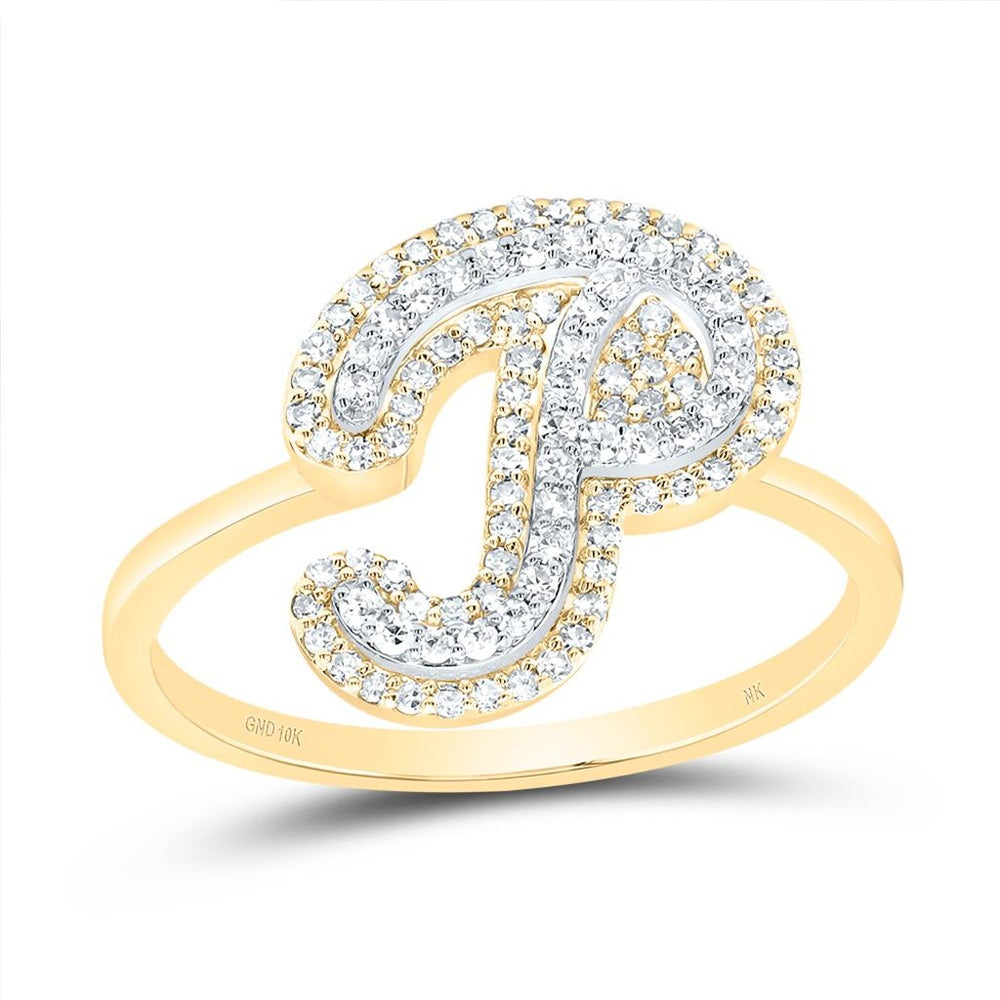 10K Yellow Gold Diamond Initial P Ring - 1/3 Carat Total Diamond Weight