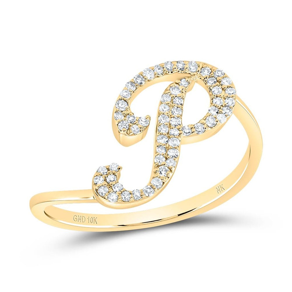 10K Yellow Gold Diamond Initial P Ring - 1/7 Carat Total Diamond Weight