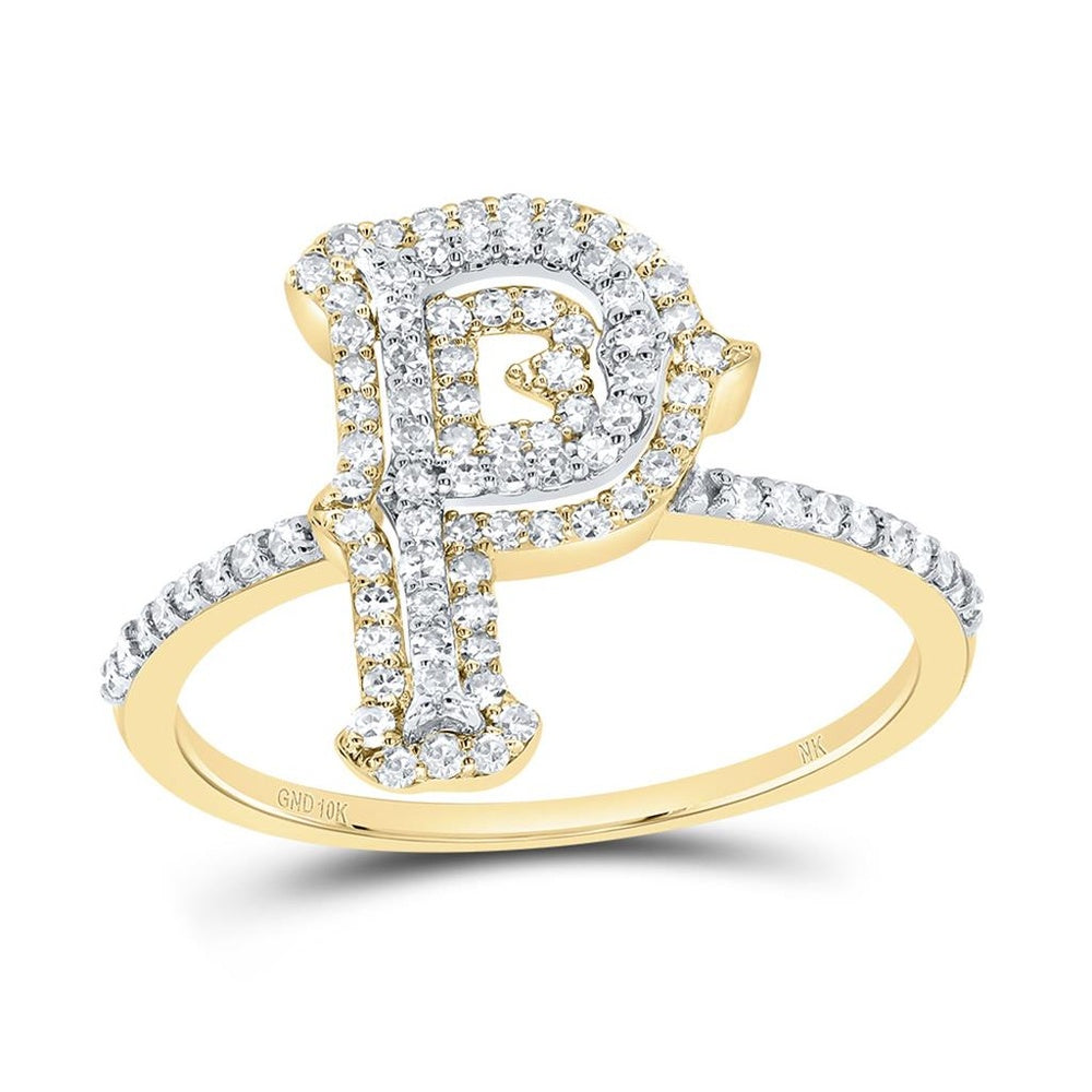 10K Yellow Gold Diamond Initial P Ring - 3/8 Carat Total Diamond Weight