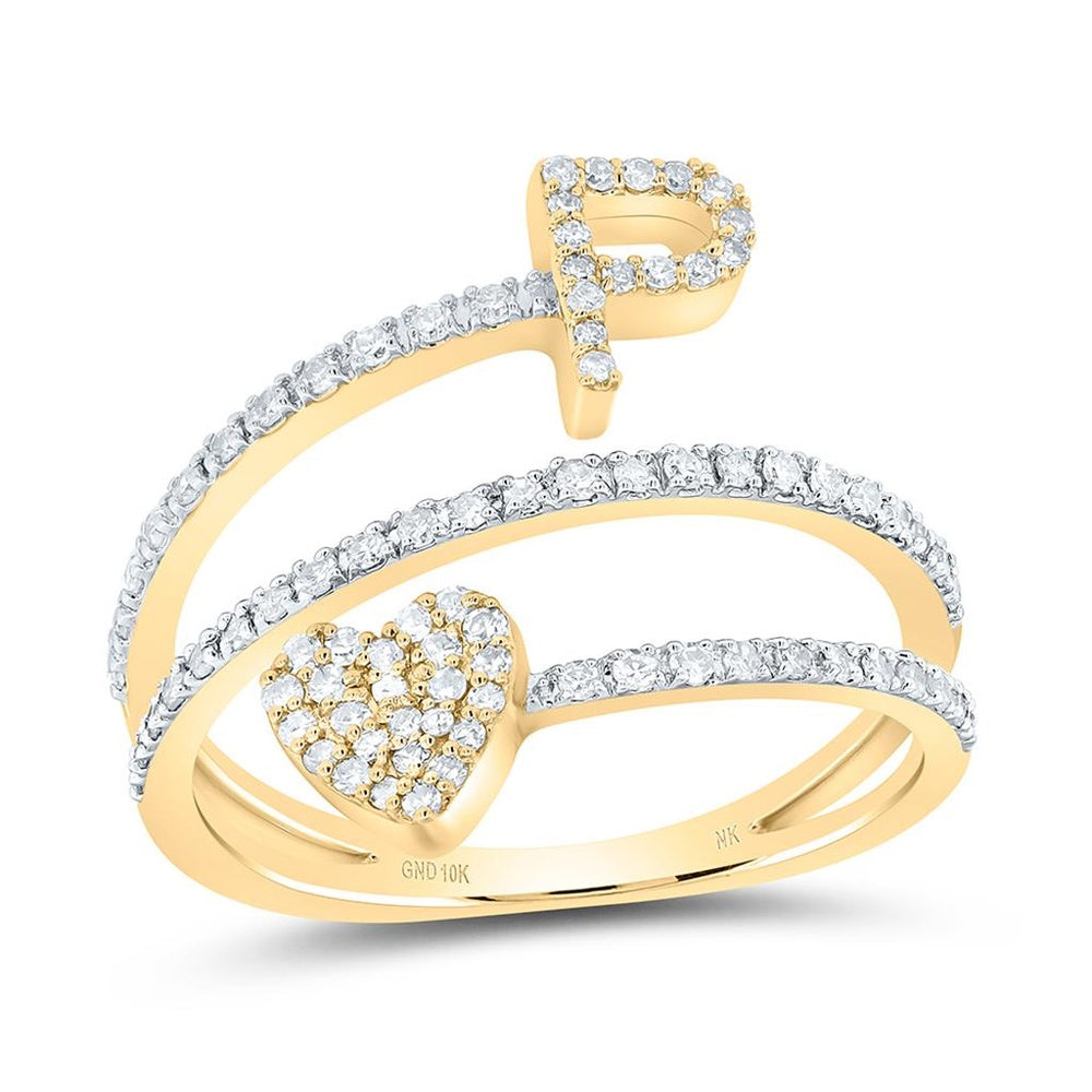 10K Yellow Gold Diamond Initial P Ring - 3/8 Carat Total Diamond Weight